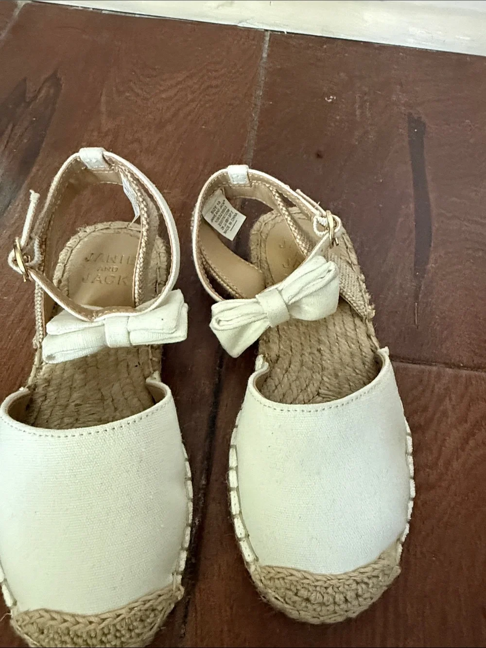 New Janie and Jack Cream Canvas Espadrille Sandals with Bow Accent